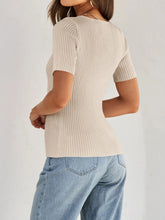 Ribbed Square Neck Short Sleeve Knit Top OutfitFlow